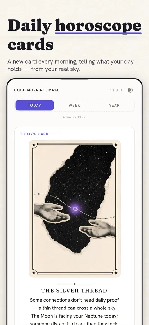 Today’s card, The Silver Thread, captioned Daily horoscope cards